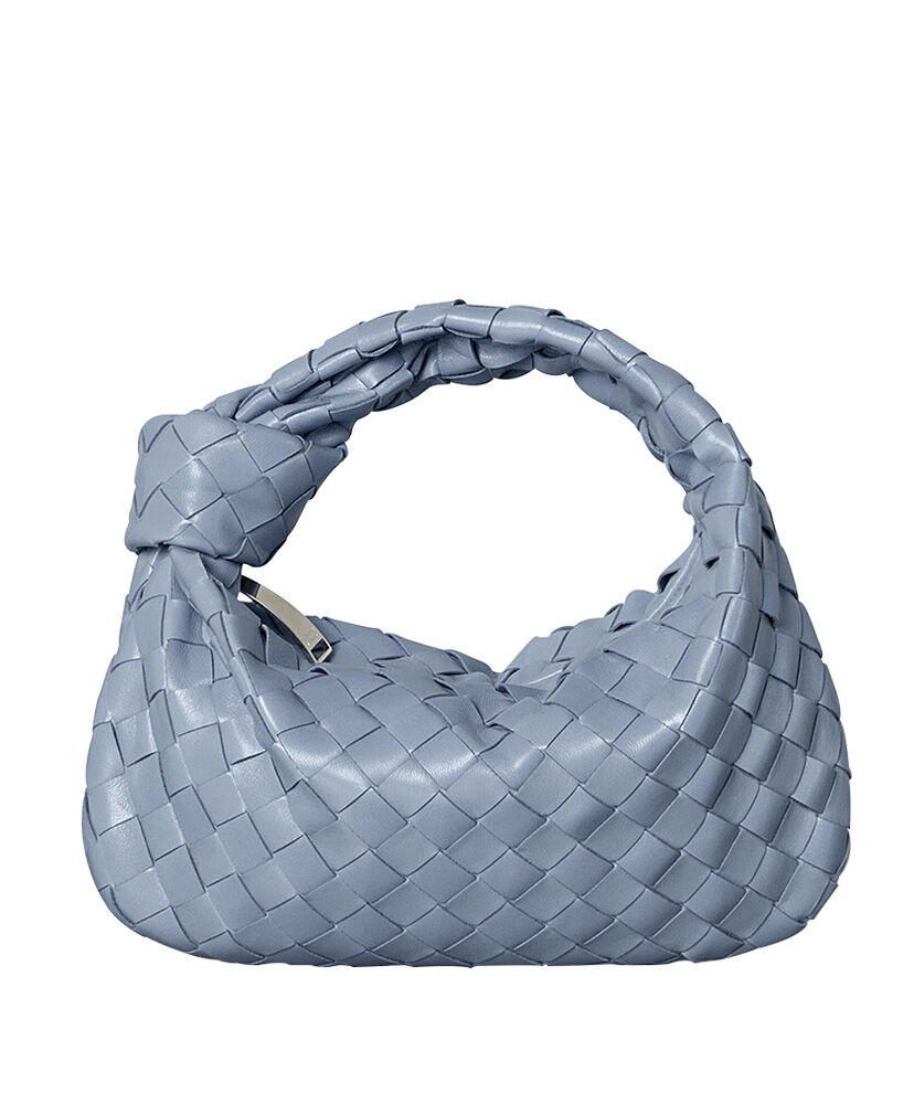 Bottega Veneta Rounded Mini Hobo Bag In Woven Leather Light Blue